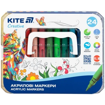Набор маркеров Kite Creative 24шт, акриловые с жидкими чернилами K-1162