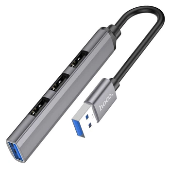 Переходник HOCO HB26 4in1 (USB to USB3.0+USB2.0*3) (Metal gray) (166524)