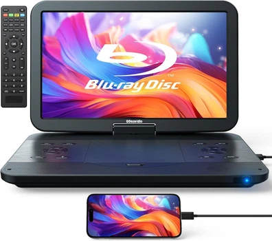 Портативний Blu-ray DVD плеєр 17.6″ з екраном 15.4″, HDMI In/Out, акумулятор 4000mAh, Full HD