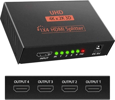 HDMI Splitter 1x4 4K 60Hz HDCP 1.4, розгалужувач HDMI 1 в 4 з USB живленням