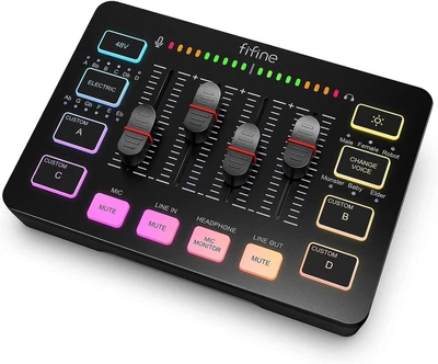 Аудіомікшер для стримінгу FIFINE AmpliGame SC3 з XLR, RGB, 48V Phantom Power