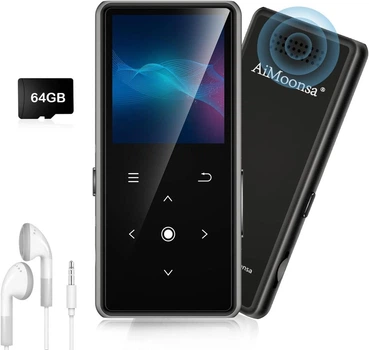 MP3 плеєр AiMoonsa 64GB з Bluetooth 5.2, HiFi звуком, динаміком, FM-радіо та диктофоном