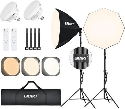 EMART набір світла: 2×65×65см софтбокси з LED 135Вт, 3000–6000K, для фото та відеозйомки