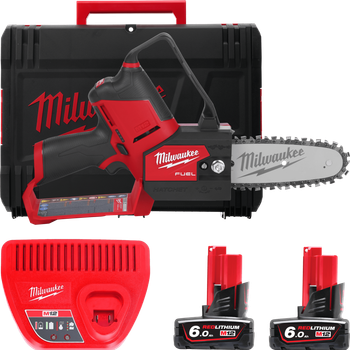 Пила цепная аккумуляторная бесщетков MILWAUKEE, M12 FHS-602X, шина 15см (зарядное устройство С12 С, 2 аккумулятора М12 В6 6Ач, че