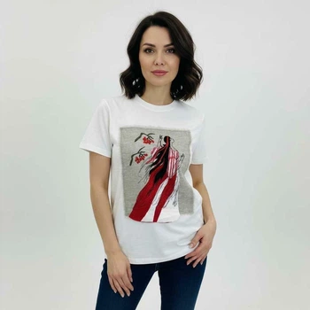 Женская футболка с текстильной аппликацией прямого силуэта Катерина NORA KVITTIN MKNK460507-2 - 40, Білий