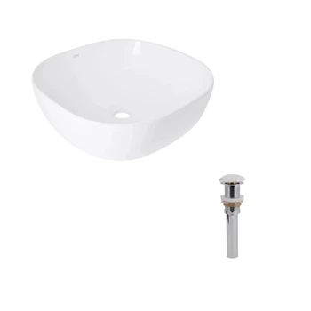 Раковина накладная 400x400x140 мм, Qtap Kolibri White + Донный клапан Pop-up PU02