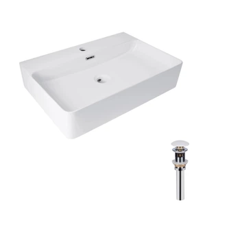 Комплект Qtap Nando LT: Раковина подвесная прямоугольная 610х420х140 мм White + Донный клапан PU02O