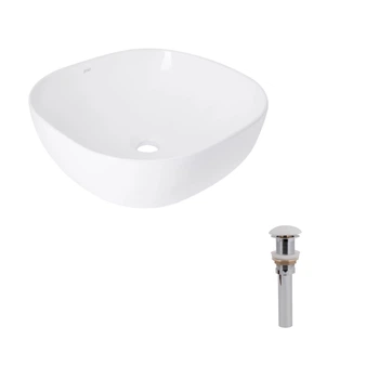 Раковина накладная 425x425x140 мм, Qtap Kolibri White + Донный клапан Pop-up PU02