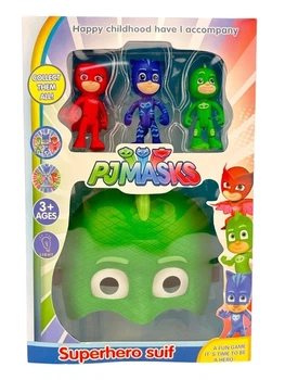 Игровой Набор PJ Masks Маска Геко зеленая ( светящаяся глаза) + 3 Фигурки Героев " Герои в масках"