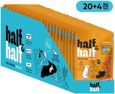 Промонабор влажного корма Half&Half для стерилизованных кошек кусочки с белой рыбой и морковью в соусе 85 г х 24 шт (2700000065730)