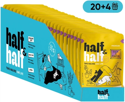 Промонабір вологого корму Half&Half для дорослих котів шматочки з качкою та гарбузом у соусі 85 г х 24 шт (2700000065747)