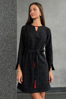 Жіноча міні сукня з паском та акцентними китицями Nenka XL Чорний (nenka3299-XL)