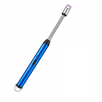 Бытовая USB импульсная кухонная зажигалка с гибким наконечником для плиты, камина, печи, свечей с удобным подвесом, с индикацией заряда, предохранителем и шнуром для зарядки Синяя
