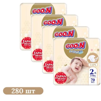 Дитячі підгузки 280 шт Goo.N Premium Soft розмір 2 (S) (3-6 кг)