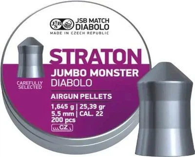 Кулі JSB Straton Jumbo Monster 5.51 мм (1.645 г) 200 шт, конічні, для потужної PCP 50-70 Дж, полювання