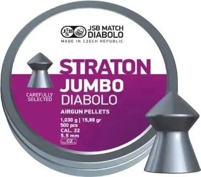 Кулі JSB Straton Jumbo 5.5 мм (1.03 г) 500 шт, конічні, для потужної PCP 50-70 Дж, Чехія