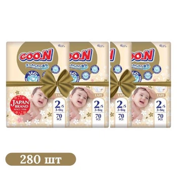 Дитячі підгузки 280 шт Goo.N Premium Soft розмір 2 S (3-6 кг)