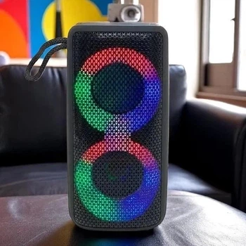 Портативна бездротова колонка NB чорна з Bluetooth, LED підсвічуванням, USB, акумуляторна акустика 10 Вт, блютуз колонка для телефону iPhone Android, компактна переносна колонка для музики