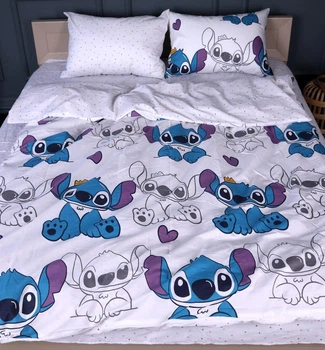 Комплект постільної білизни Бязь Stitch Love 200х220 см Білий/Блакитний