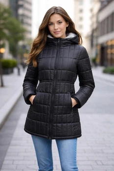 ЖІноча зимова куртка Steve Madden, з пухом, з капюшоном, чорного кольору, стьобана, розмір M(ola1385h)