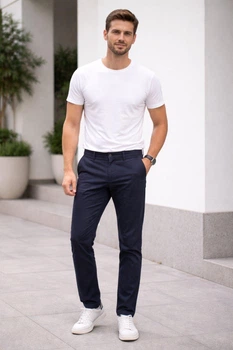 Чоловічі штани чінос Jachs New York, slim fit завужені, темно-сині, розмір W33