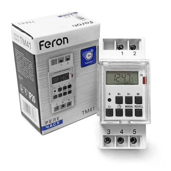 Щитове реле часу на DIN-рейку Feron ТМ41 16А тижневий таймер в щиток (для бойлера, освітлення) 90х64х36мм