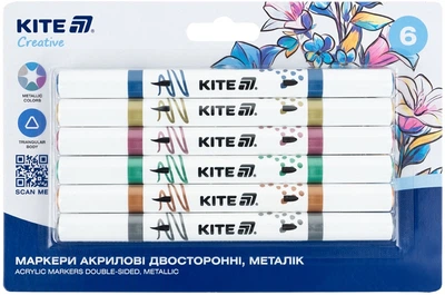 Набор маркеров акриловых двусторонних Kite Creative 6 цветов Металлик (K-1294)