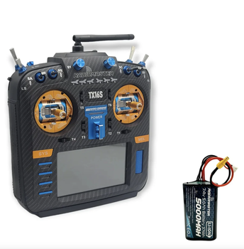 Пульт управления дроном RadioMaster TX16S MKII MAX AG01 Pyrodrone Blue/Orange CNC parts, Black Leather Grips & 5000mAh 2S Li-Ion