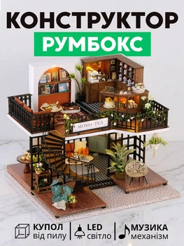 3D Конструктор Румбокс Винтажная кофейня с подсветкой Миниатюрный кукольный домик для сборки Roombox с куполом от пыли Интерьерный конструктор DIY HOUSE BookNook
