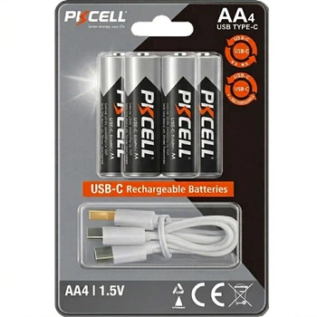 Акумулятори літієва батарейка PKcell USB-C 1,5 В AA 3600 мВт·ч 4 шт