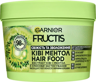 Маска Garnier Fructis Hair Food Ківі-Ментол для зволоження для сухого волосся з жирними коренями 400 мл​ (3600542659611)