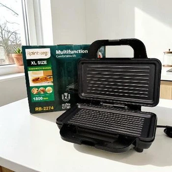 Электрогриль Rainberg RB 1800Вт контактный прижимной антипригарный сэндвичница панини гриль Черный (47ZZ)