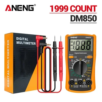 Мультиметр цифровий ANENG DM850, 1999 counts, вимірювання AC/DC, температури, прозвонка, тест діодів, жовтий