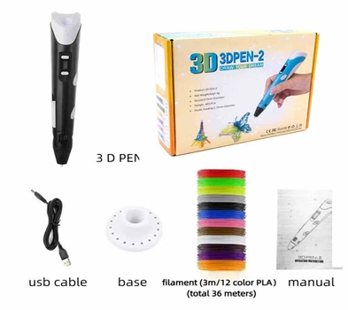 Ручка 3Д, с пластиком 12цвет*3м, ABS/PLA Z3DPEN-2Чорна