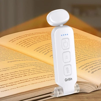 Світлодіодна лампа для читання Gritin LED Book Light USB-C, акумуляторна, кліпса для книги, 3 колірні температури, 5 рівнів яскравості, пам’ять режимів, до 80 годин роботи, гнучка, біла