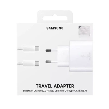 Мережевий зарядний пристрій для Samsung 45 W USB-C White + Кабель USB-C 1 м Дубль 2683975876