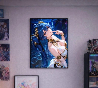 Постер у рамці під склом Ocean Goddess: Luxury Anime Girl Night Beach Poster А4