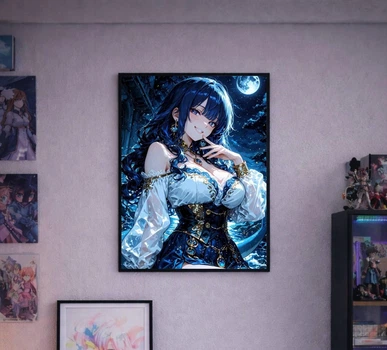 Постер у рамці під склом Moonlight Beauty: Elegant Anime Girl Night Poster А4