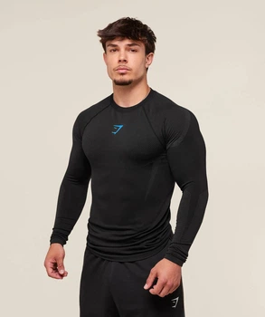 Жіночий лонгслів спортивний чоловічий "Gymshark" футболка стрейчова з довгим рукавом чорна з синім S