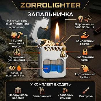 Бензинова запальничка ZorroLighter, 61 × 43 × 13 мм, срібляста