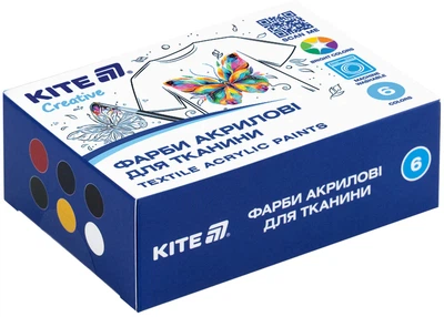 Набор красок акриловых Kite Creative для ткани 6 цветов по 20 мл (K-277)