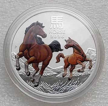 Серебряная монета Австралии Год Лошади 2026 от Perth Mint цветная