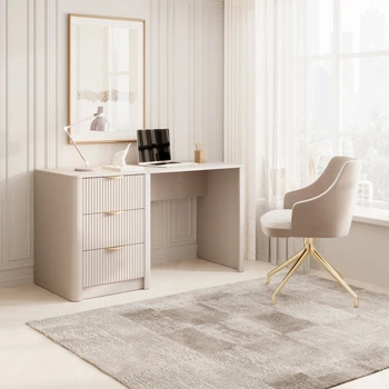 Стіл комп'ютерний, письмовий Perfect Home Ланте / Lante 3S/140 з 3 ящиками та золотими ручами Беж