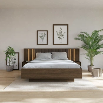 Кровать (каркас) Perfect Home Амаро / Amaro 160 с тумбами прикроватными и мягким изголовьем двухспальная Дуб дунин