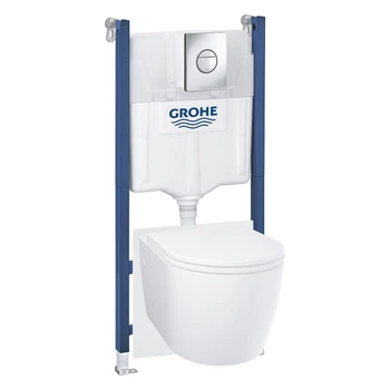 Комплект инсталляции GROHE Solido кнопка хром безободковый унитаз GROHE с крышкой микролифт дюропласт 103843SH00