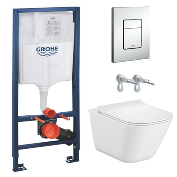 Комплект инсталляции GROHE Rapid SL кнопка хром безободковый унитаз ROCA с крышкой микролифт A34H472000+38772001