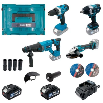 Акумуляторний набір інструментів PROFI-TEC Combo Set 4/4 POWERLine (PBH201BL, DTW800BL, DGA20BL, PCD2820V) (2×PT2040MP (4.0 Аг), зарядний пристрій)