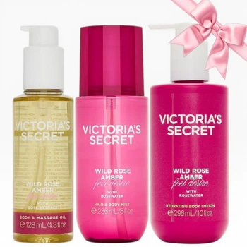Подарунковий набір Victoria's Secret Wild Rose Amber Hydrating Body Lotion + Hair & Body Mist + Body & Massage Oil (203/168/826)