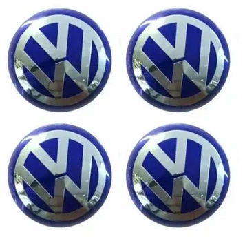 Колпачки в диски для Volkswagen, 60 мм заглушка, значек эмблема в колеса (комплект 4 шт.)