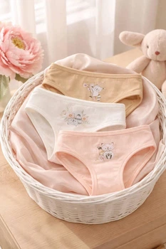 Детские хлопковые трусы слип 3шт для девочки Baykar р 3 122-128 см 5-6 лет арт 5742-99 Крошка Енот